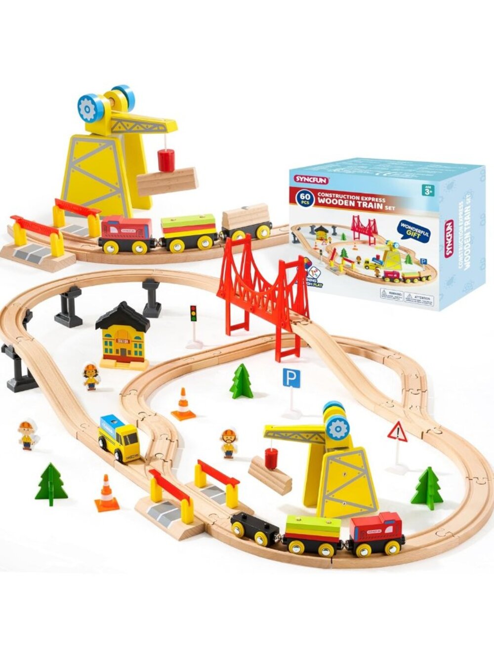 60PCS Magnetic Wooden Train Set with Track - Fun Toy for Kids 3-8, Perfect Gift!